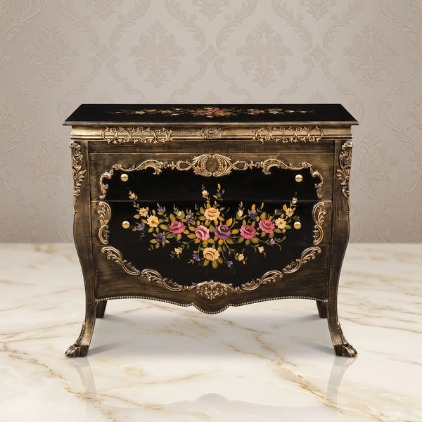 Antique Bronze Bombé Chest – Rose Bouquet Design