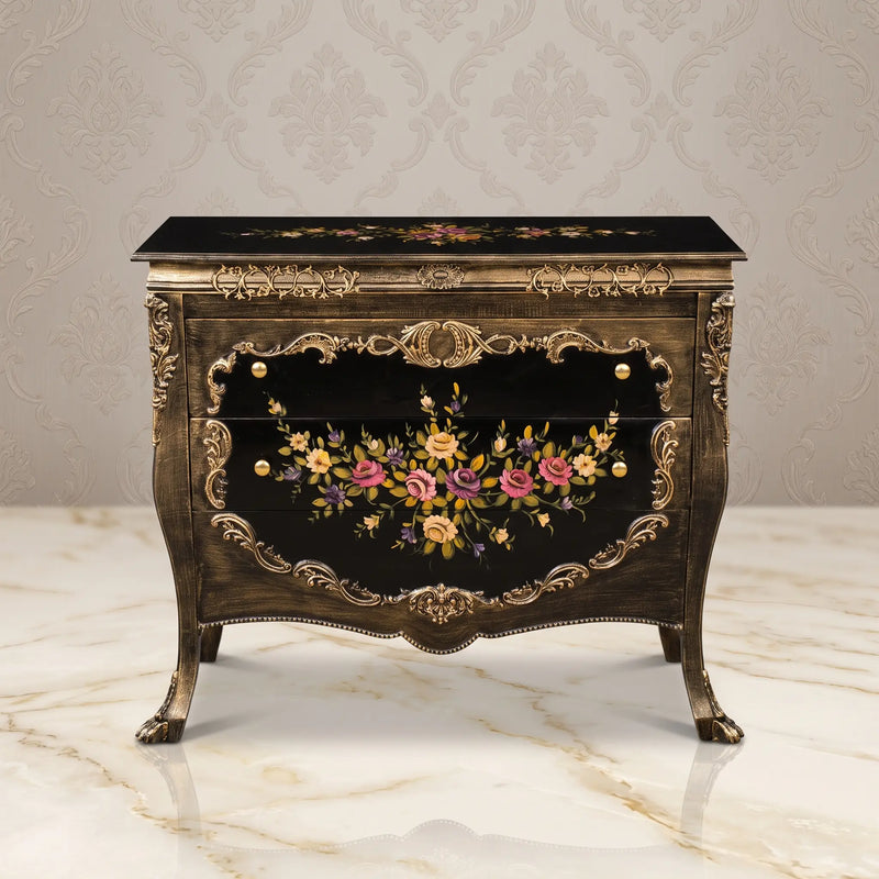 Antique Bronze Bombé Chest – Rose Bouquet Design
