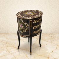 Deep Espresso Round Table – Floral Bouquet & Gold Vine Design