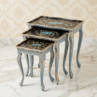 Distressed Powder Blue Nesting Tables – Turquoise Floral Design