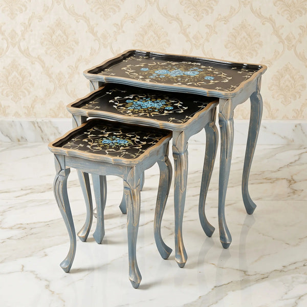 Distressed Powder Blue Nesting Tables – Turquoise Floral Design