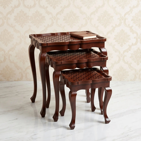 Mahogany Nesting Tables – Carved Diamond Lattice Design