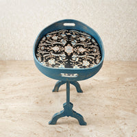 Weathered Blue Oval Tray Table – Damask Floral Design
