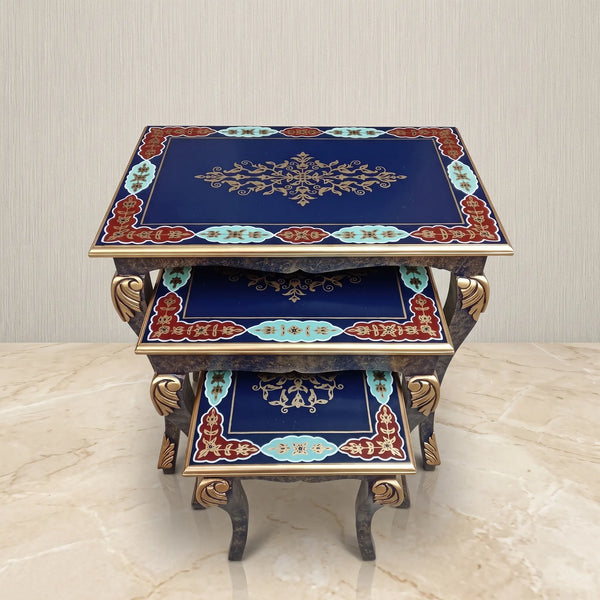 Moroccan-Style Navy Nesting Tables – Medallion Design