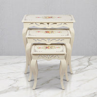 Cream Carved Nesting Tables – Floral & Heart-Scroll Design