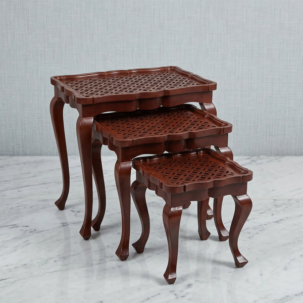 Mahogany Nesting Tables – Carved Diamond Lattice Design