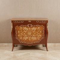 Mahogany Bombé Chest – Gold Floral Marquetry Design