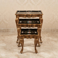 Distressed Black Nesting Tables – Soft Floral Design