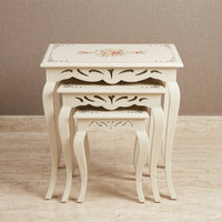 Cream Carved Nesting Tables – Floral & Heart-Scroll Design