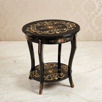 Oval Wooden Side Table – Hand-Painted Scroll & Floral Design