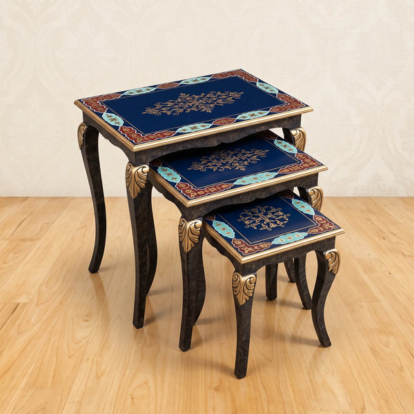 Moroccan-Style Navy Nesting Tables – Medallion Design
