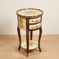 Antique Cream Round Table – Floral Scroll Design