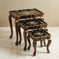 Black & Cream Nesting Tables – Floral Scroll Design