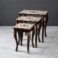 Ivory & Mahogany Nesting Tables – Floral Medallion Design