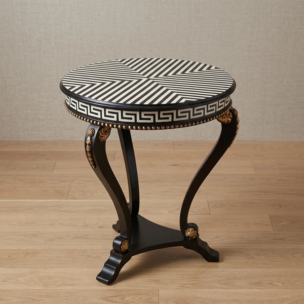 Modern Black Tripod Table – Chevron Stripe Design