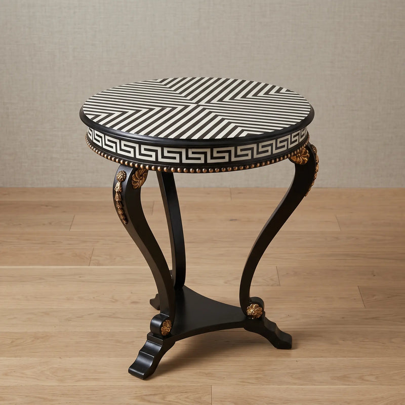 Modern Black Tripod Table – Chevron Stripe Design