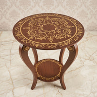 Classic Wood Round Table – Gold Scroll Medallion Design