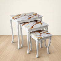 Marble-Finish Nesting Tables – Red & Gold Veining Design