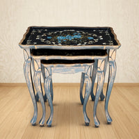 Distressed Powder Blue Nesting Tables – Turquoise Floral Design
