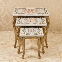 Vintage Ivory Nesting Tables – Hand-Painted Floral Scroll Design