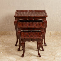 Mahogany Nesting Tables – Carved Diamond Lattice Design