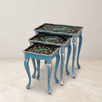 Distressed Powder Blue Nesting Tables – Turquoise Floral Design