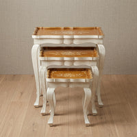 Rustic White Nesting Tables – Amber Wood Grain Floral Top