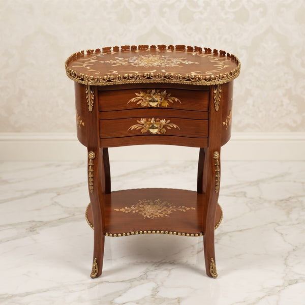Mahogany Kidney-Shaped Side Table – Gold Floral Marquetry Design