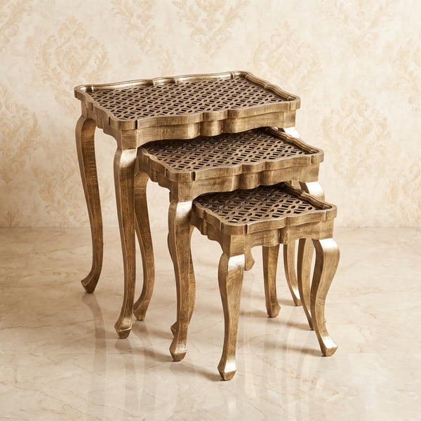 Rustic Wood Nesting Tables – Cane Rattan Diamond Design