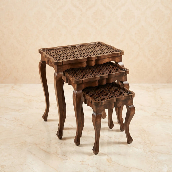 Rustic Wood Nesting Tables – Cane Rattan Diamond Design