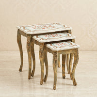 Vintage Ivory Nesting Tables – Hand-Painted Floral Scroll Design