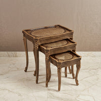 Ornate Gold Nesting Tables – Cane Rattan & Floral Design