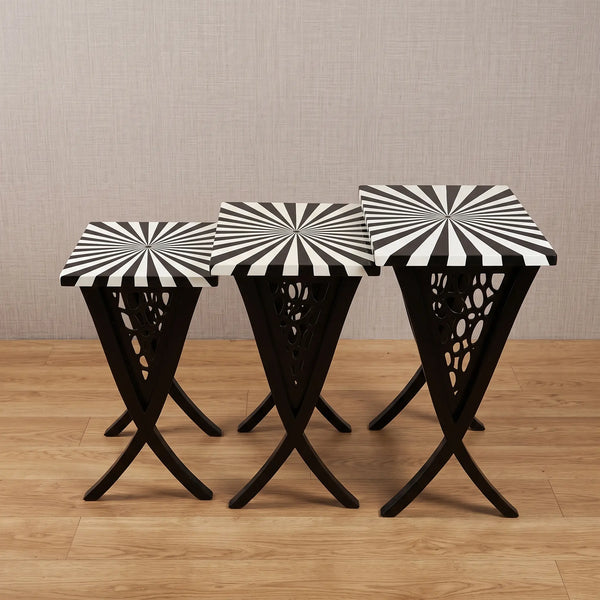 Modern Pinwheel Nesting Tables – Bold Stripe Design