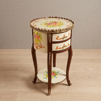 Antique Cream Round Table – Floral Scroll Design