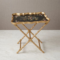 Black & Gold Scalloped Tray Table – Floral Bouquet Design