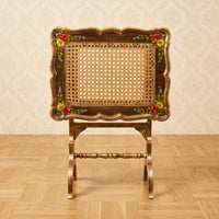 Antique Gold Tray Table – Woven Cane & Floral Design