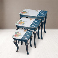 Coastal Blue Hand-Painted Nesting Tables – Floral & Hummingbird Design
