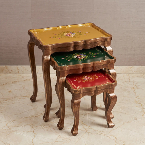 Vibrant Tri-Color Nesting Tables – Floral Design Set