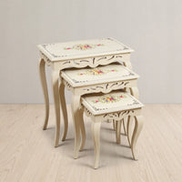 Cream Carved Nesting Tables – Floral & Heart-Scroll Design
