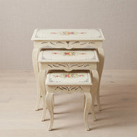 Cream Carved Nesting Tables – Floral & Heart-Scroll Design