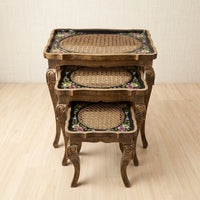 Black & Floral Nesting Tables – Cane Rattan Design