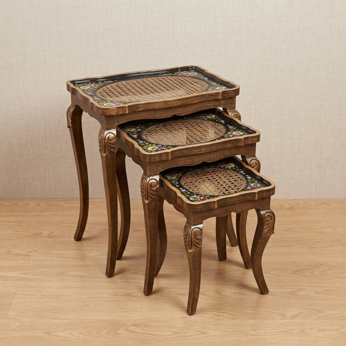 Black & Floral Nesting Tables – Cane Rattan Design