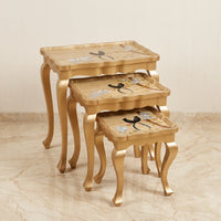 Golden Nesting Tables – Bird & Floral Painted Design