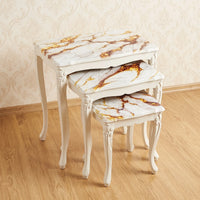 Marble-Finish Nesting Tables – Red & Gold Veining Design