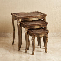 Golden Carved Nesting Tables – Cane Rattan Design