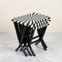 Modern Pinwheel Nesting Tables – Bold Stripe Design
