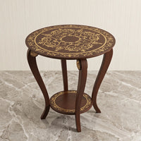 Classic Wood Round Table – Gold Scroll Medallion Design