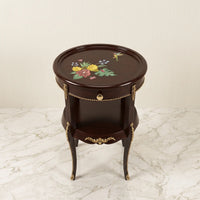 Mahogany Round Side Table – Floral & Hummingbird Design