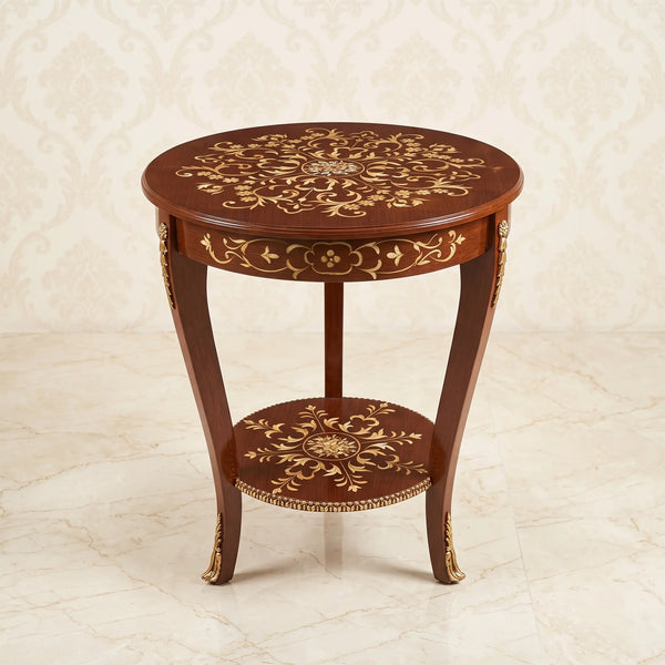 Mahogany Round Table – Gold Floral Medallion Design