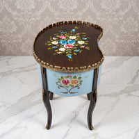 Dark Brown & Blue Kidney Table – Floral Design